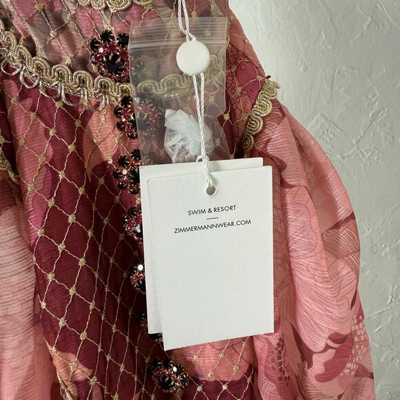 NEW Zimmerman Women's Concert Dress 3 10/12 Long Sleeve Silk Linen Floral SS15 - Picture 8 of 9